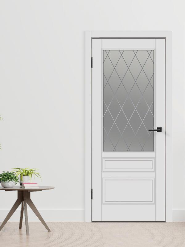 Межкомнатная дверь эмаль SCANDI со стеклом 2V без притвора Белый 800х2000