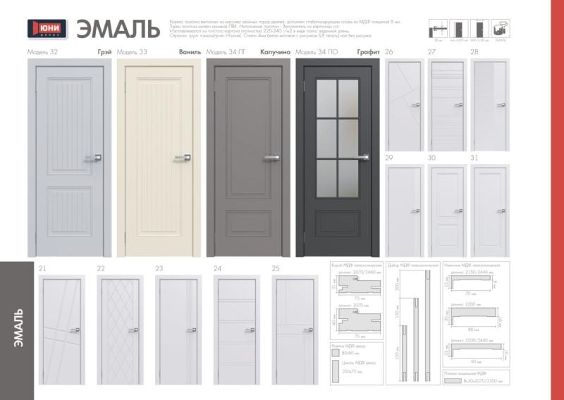 Межкомнатная дверь «ЭМАЛЬ» ПГ-28 (Цвет — Белый; Ваниль; Грэй; Капучино; Графит)