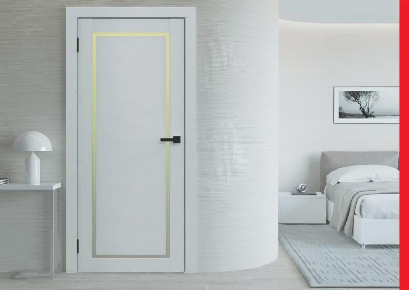 Межкомнатная дверь «ФЛЭШ ЭКО КЛАССИК» 01 Парящая филёнка / Матовое стекло (Цвет — Белый)